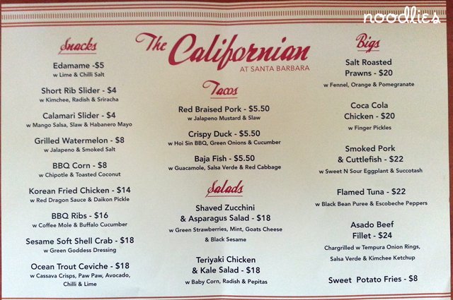 the californian in Santa Barbara menu