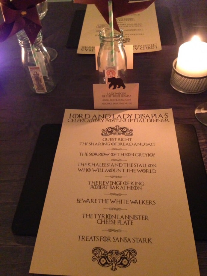 Game of Thrones Themed Dinner Menu Decorations