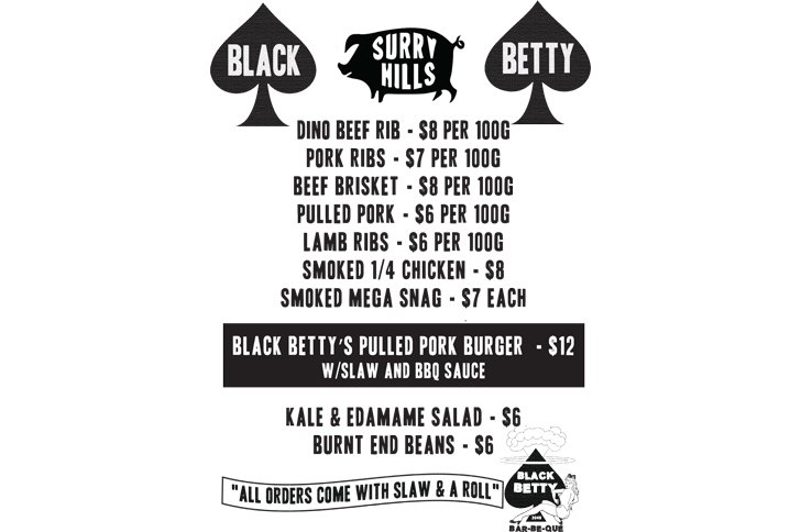 black betty menu forresters hotel surry hills